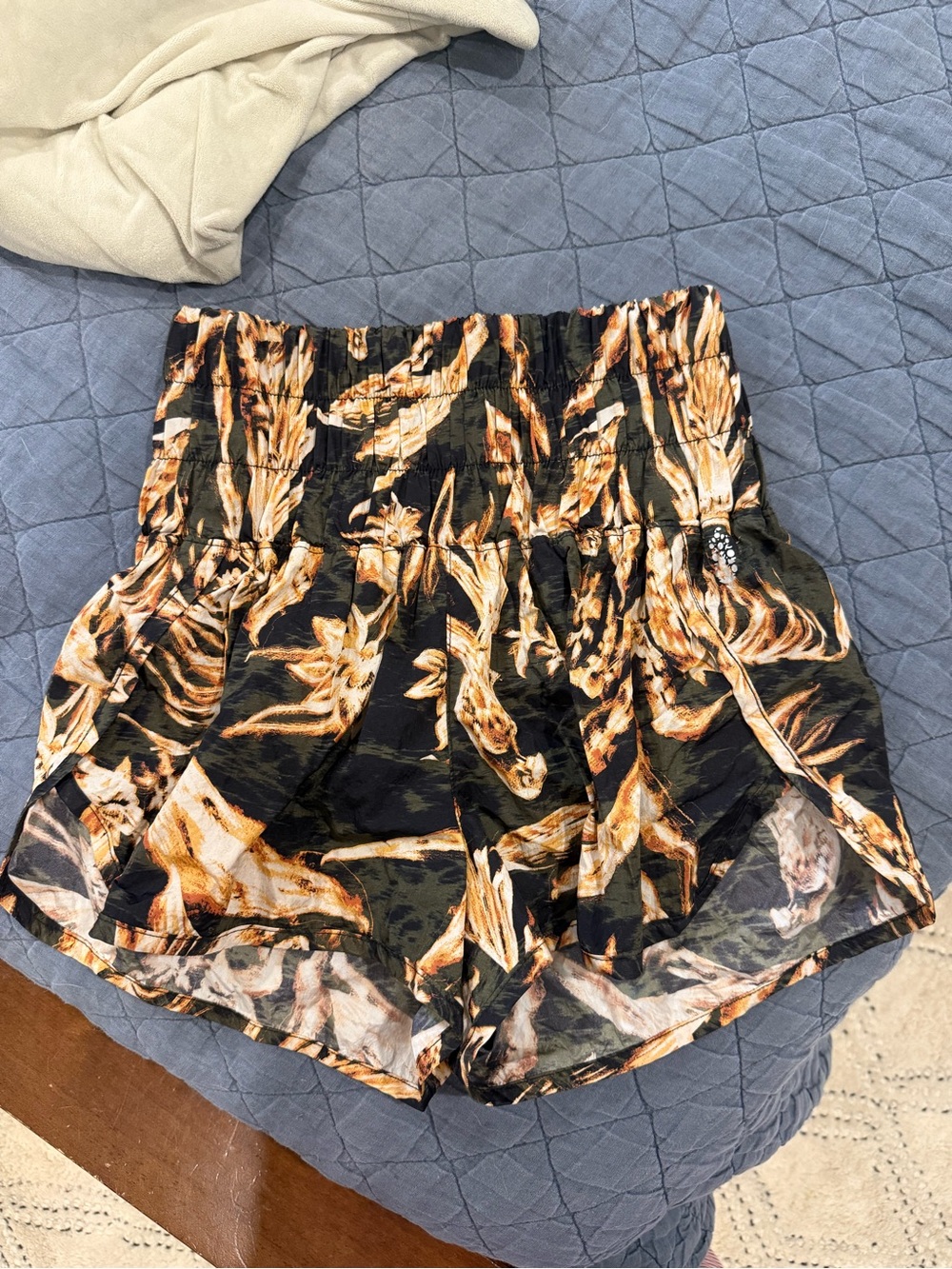 FP Movement by Free People Black Floral Smocked-Waist Shorts